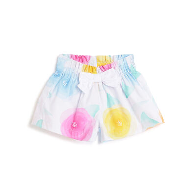 Girls White and Yellow Floral Printed Shorts